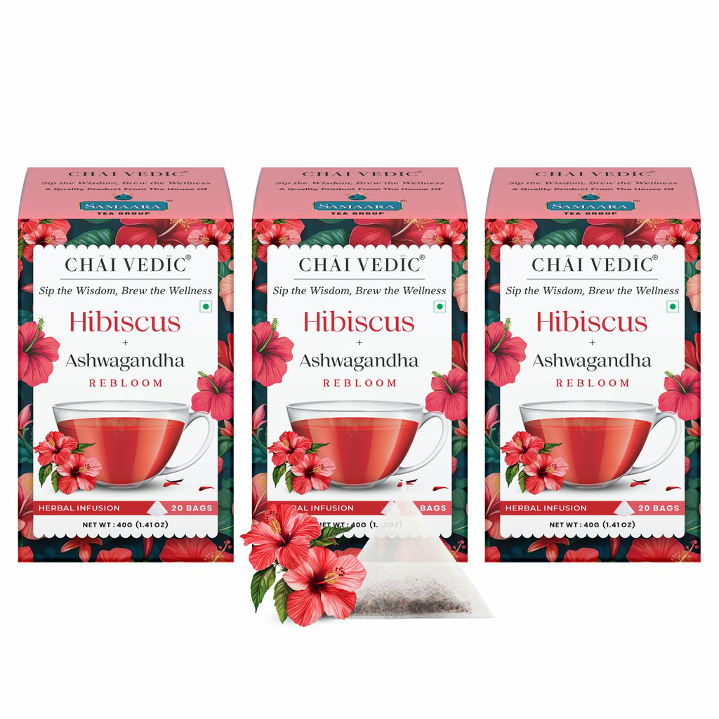 Chai Vedic Hibiscus Ashwagandha Rebloom Herbal Infusion Tea with Cinnamon, Ginger and Apple Flavour