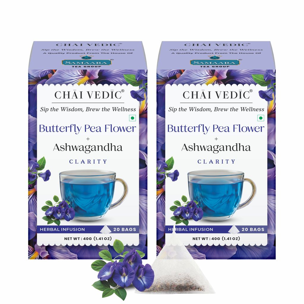 Chai Vedic Butterfly Pea Flower and Ashwagandha Herbal Infusion Tea, Clarity Blend, Tea Bags