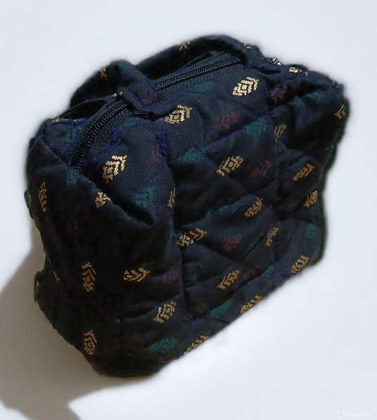 Black Quilted Floral Travel Pouch