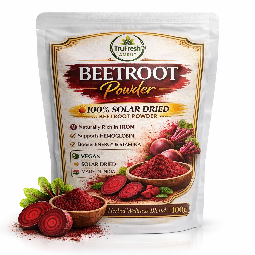 TruFresh Amrut Solar Dried Beetroot Powder 100g | Iron Rich Natural Superfood for Hemoglobin, Energy & Skin Glow | No Preservatives, Vegan