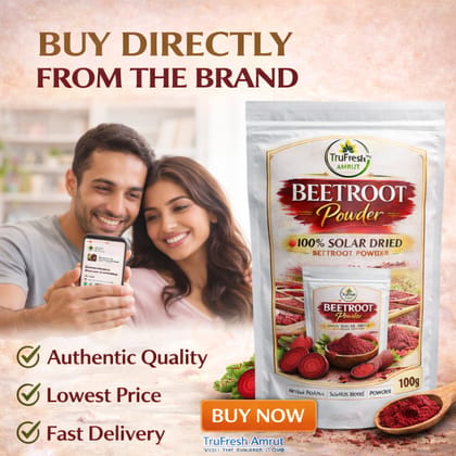 TruFresh Amrut Solar Dried Beetroot Powder 100g | Iron Rich Natural Superfood for Hemoglobin, Energy & Skin Glow | No Preservatives, Vegan