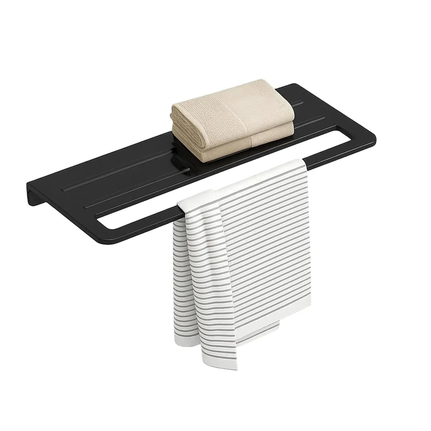 Fossa Wall Mounted Towel Shelf Black Quartz Ceramic (RB-126)