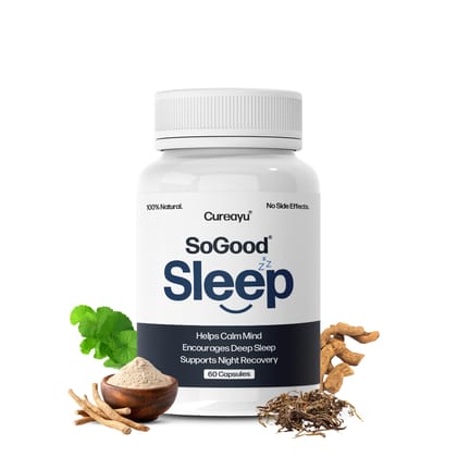 Cureayu SoGood Sleep Capsules | Ayurvedic Sleep Support | For Deep Rest & Calm Mind | 60 Capsules