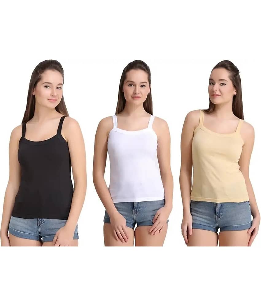 INNERO Women Pack of 3 Cotton Camisoles ( Multicolor )