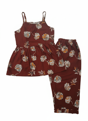 Girls Cotton Floral Print Peplum Top and Ruffled Hem Pants Set Girls Cotton Floral Print Peplum Top and Ruffled Hem Pants Set