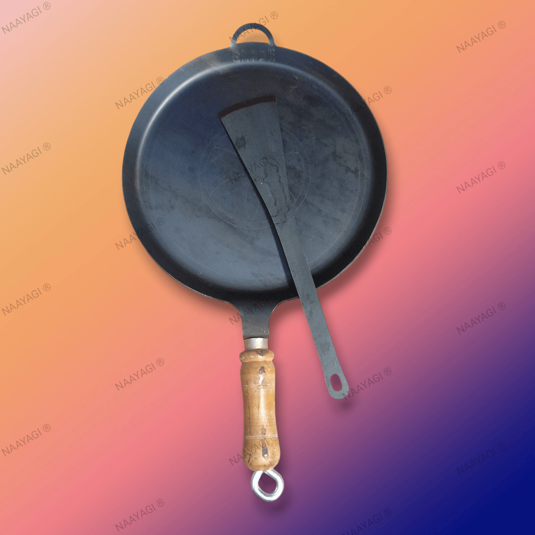 NAAYAGI Pure Iron Tawa – Dosa & Roti Tawa | Healthy Cooking | Wooden Handle | Induction Compatible