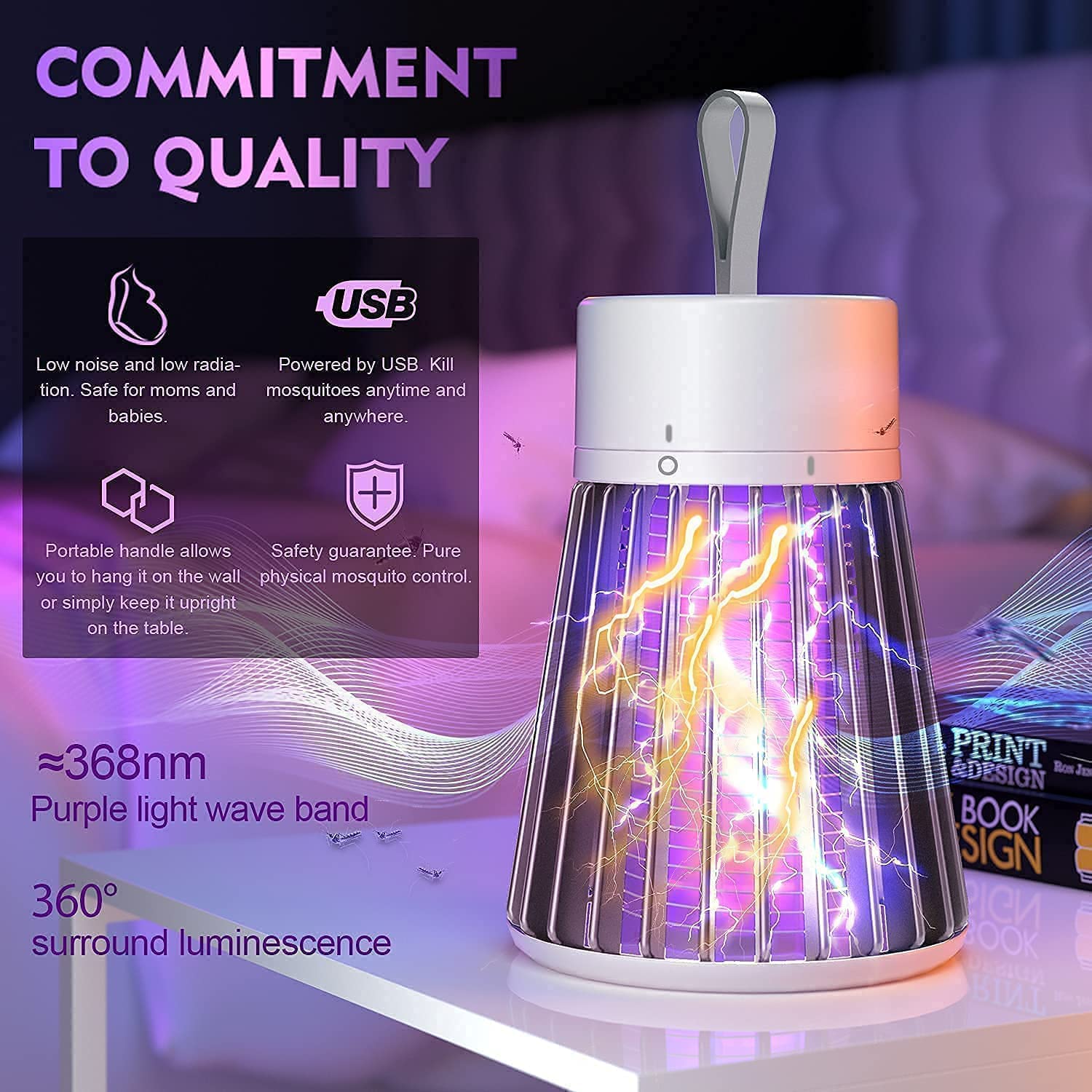 Electric UV Mosquito Killer Lamp 360° Insect Trap Plug-in Bug Zapper for Home