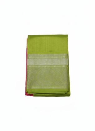 Olive Green Handloom Cotton Silk Saree with Pink Border