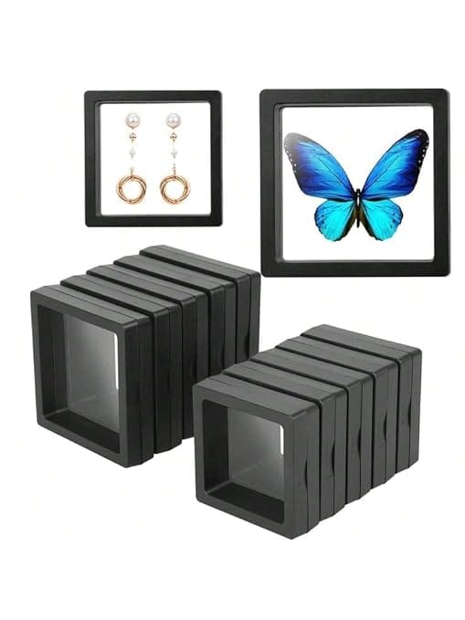 3D Floating Display Frame Box for Earrings, Rings, Brooch, packaging. Trending Case with Transparent PE Film Jewelry Storage Box Combo of 10, 9x9 cm size, Black colour