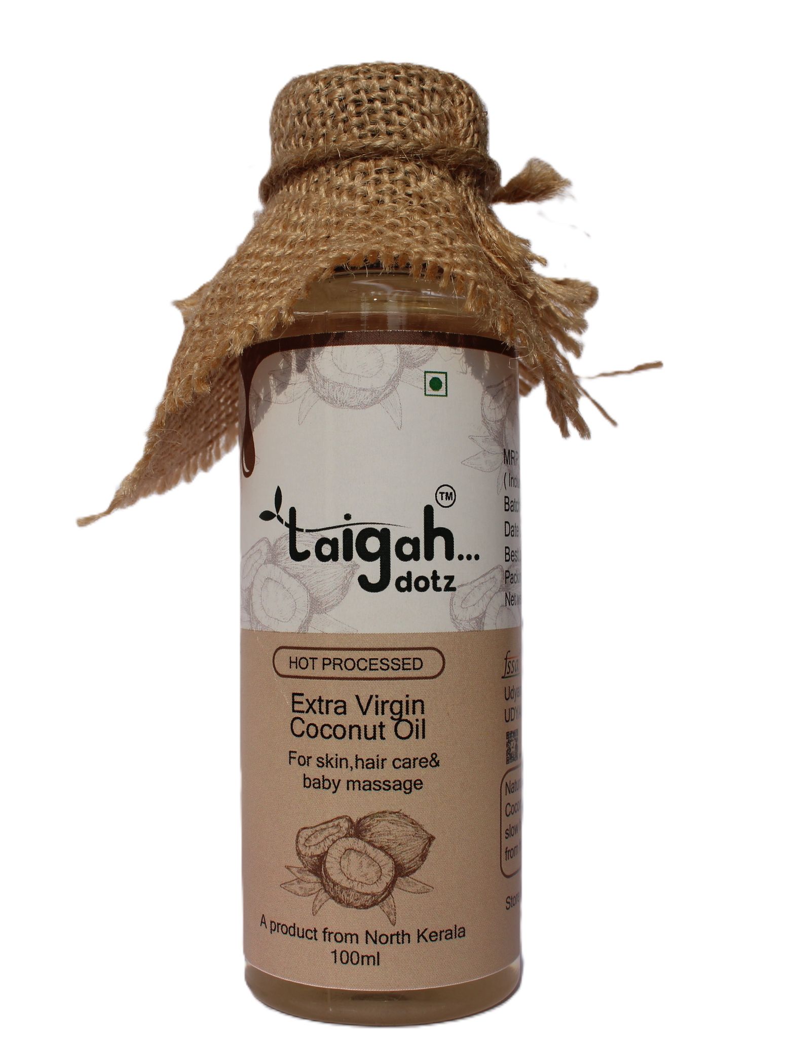 Extra Virgin Coconut Oil, Hot Processed, 100ml