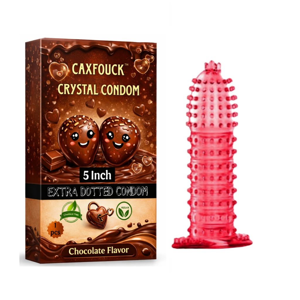 Caxfouck Crystal Condom Chocolate Flavor 5 Inch Extra Dotted Enhanced Experience Condom (1 Pc)