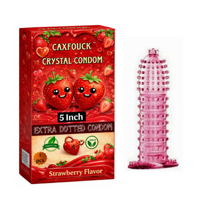 Caxfouck Crystal Condom Strawberry Flavor 5 Inch Extra Dotted Enhanced Safety & Comfort Reusable Condom (1 Pc)