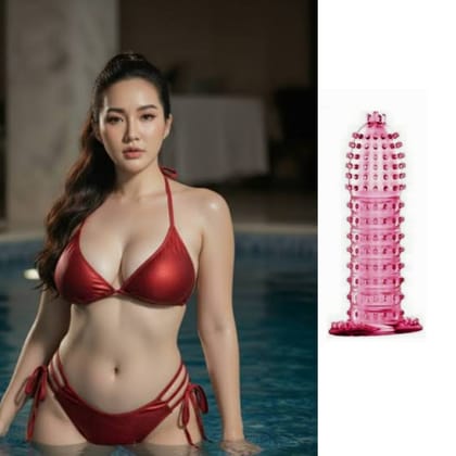 Caxfouck Crystal Condom Strawberry Flavor 5 Inch Extra Dotted Enhanced Safety & Comfort Reusable Condom (1 Pc)