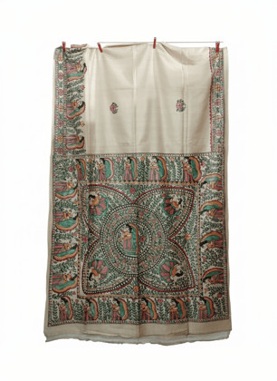 Handpainted Madhubani Tussar Silk Saree