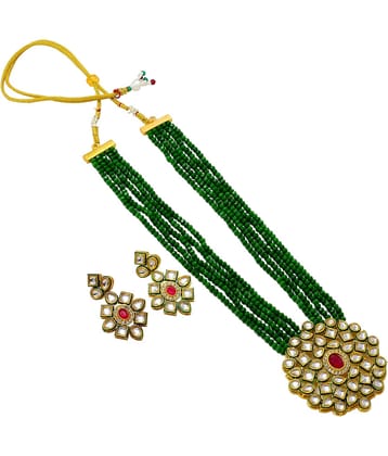 Jewar Mandi - Green Brass Necklace Set ( Pack of 1 )