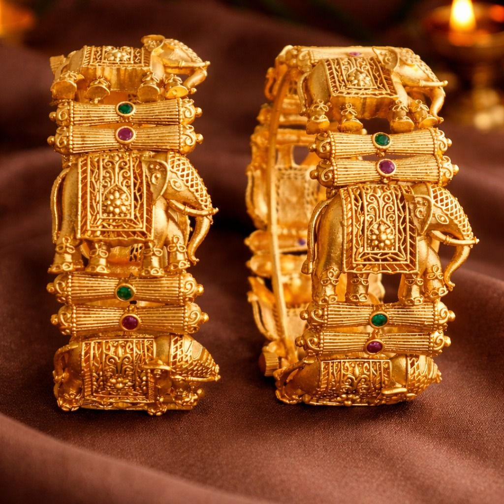 Rajwada Elephant Heritage Gold-Plated Bangles (Set of 2)
