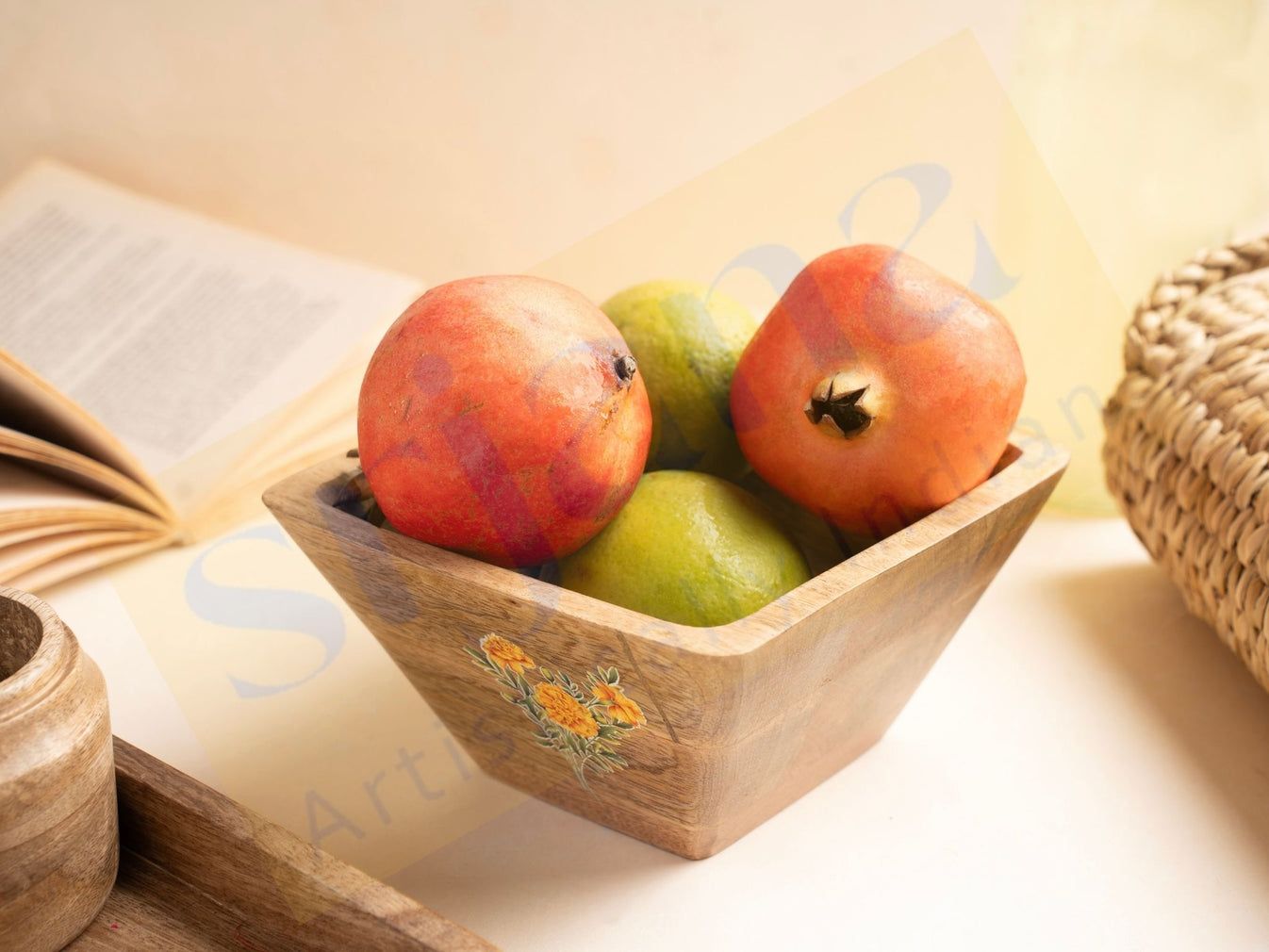 Srjana Handcrafted Wooden Fruit Bowl