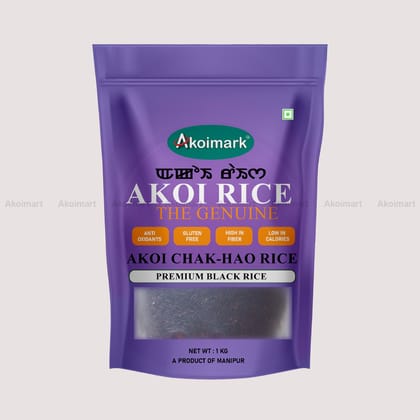 Akoi Black Rice (Chak-hao) Premium (1 Kg.) | Pouch Pack | Export Quality || Aromatic Black Rice || GI Tag Rice of Manipur || Gluten Free Rice |