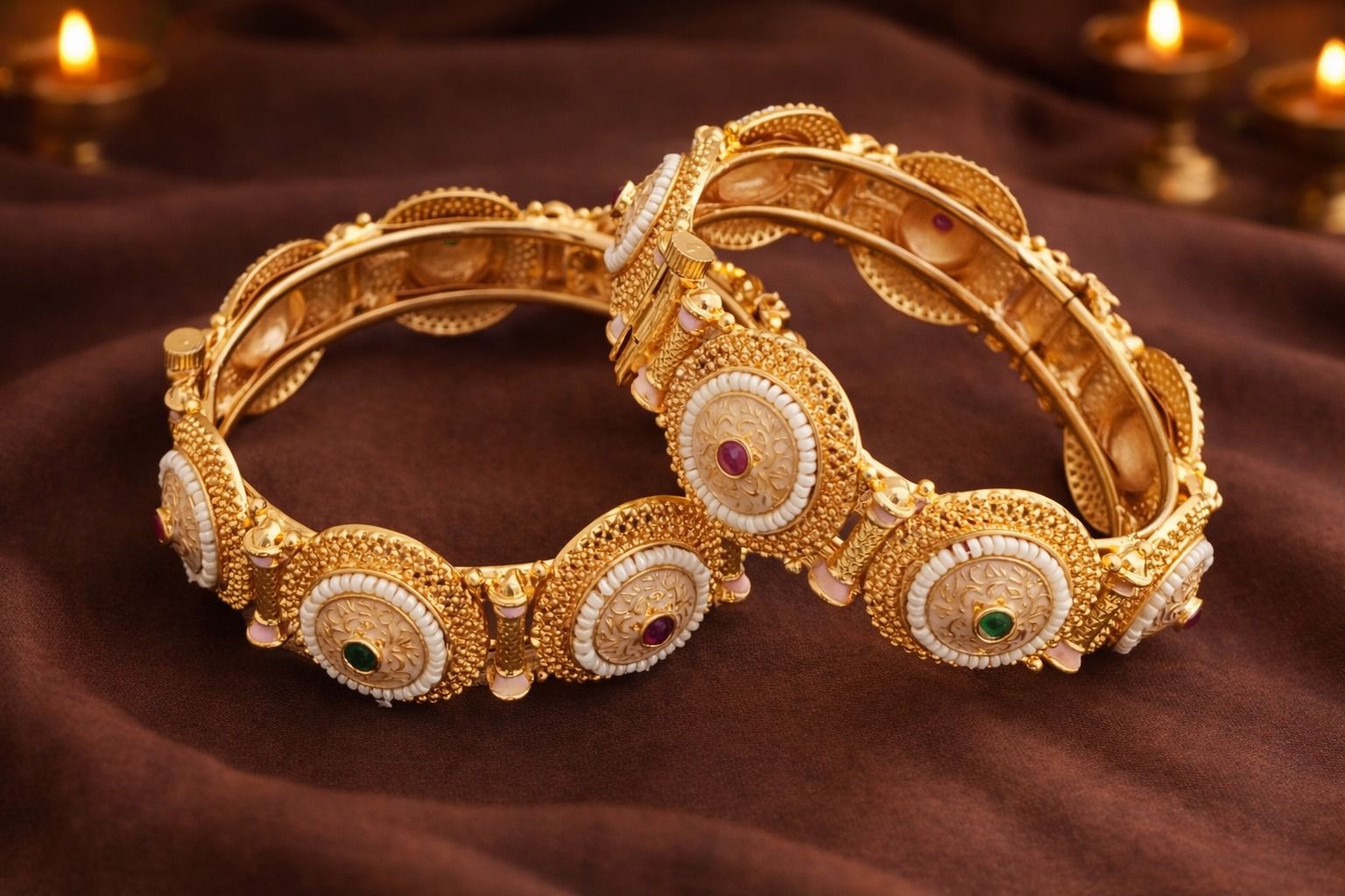 Royal Ivory Medallion Gold Bangles (Set of 2)