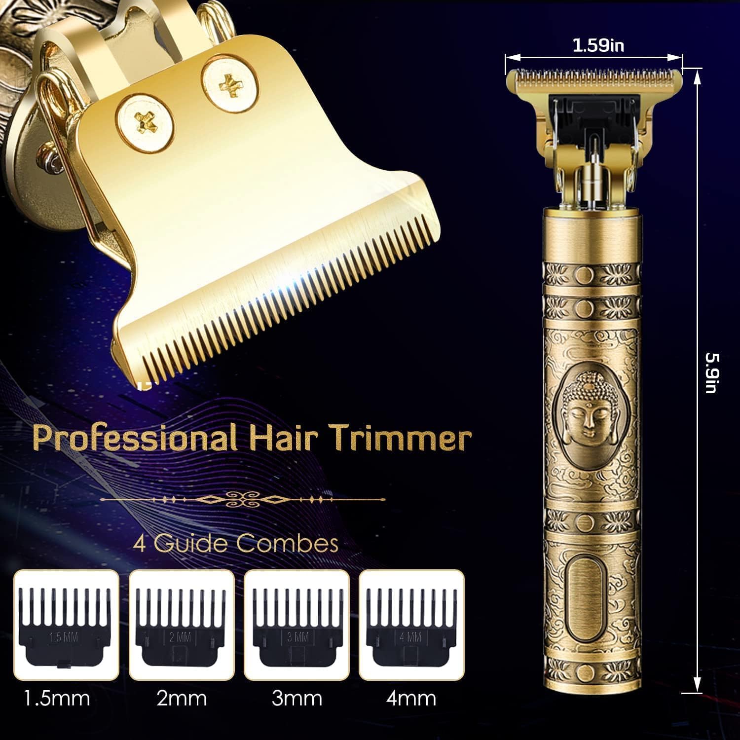 Professional Hair Trimmer For Men –Golden Body,Cordless,4 Guide Combs,USB Rechargeable,Men'S T9 Golden –Zero Gap Beard & Hair Clipper With Guide Combs & Brush Plastic Gold (pack-3)