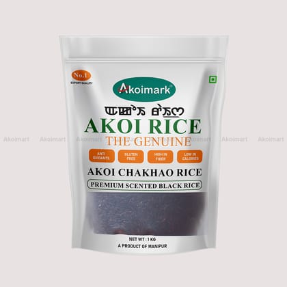 Akoi Black Rice (Chak-hao) Premium No.1 (1 Kg.) | Pouch Pack | Export Quality || Aromatic Black Rice || GI Tag Rice of Manipur || Gluten Free Rice |
