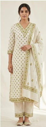 Women's Cream Embroidered Cotton Suit Set Women's Cream Embroidered Cotton Suit Set