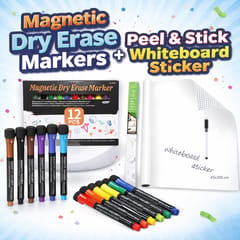 ALTYRITE Whiteboard Sticker Roll 45 x 200 cm with 12 Magnetic Dry Erase Markers | Self Adhesive White Wall Board, Reusable Writing Surface | No Ghosting for Kids, Planner, Kitchen & Office