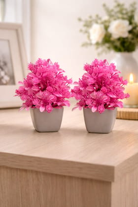 Artificial Pink Flower Bonsai with Decorative Planter Pot (Set of 2) Artificial Pink Flower Bonsai with Decorative Planter Pot (Set of 2)