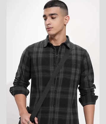 Highlander 100% Cotton Slim Fit Checks Full Sleeves Men's Casual Shirt - Black ( Pack of 1 )