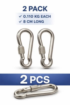 Carabiner Hook, Karabiner Clip, Locking Hook Clip, Keychain Clip Hook, Metal Spring Hook  110gm 2pieces 