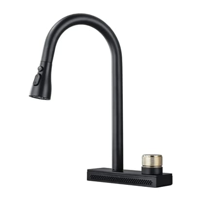 Rainfall Pull Out Four-Flow 360° Hot & Cold Stainless Steel Kitchen Mixer Faucet Black