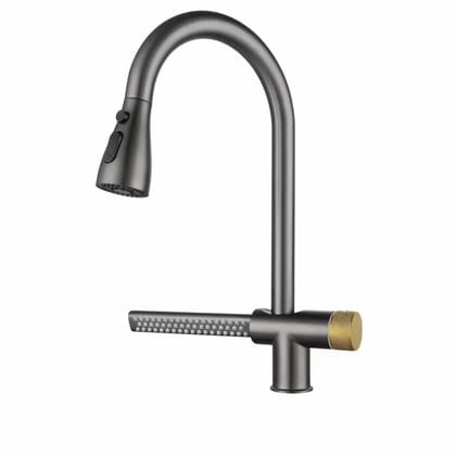 Waterfall Pull Out Four-Flow 360° Hot & Cold Stainless Steel Kitchen Mixer Faucet Black Grey