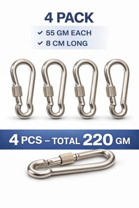 Carabiner Hook, Karabiner Clip, Locking Hook Clip, Keychain Clip Hook, Metal Spring Hook  110gm 4pieces 