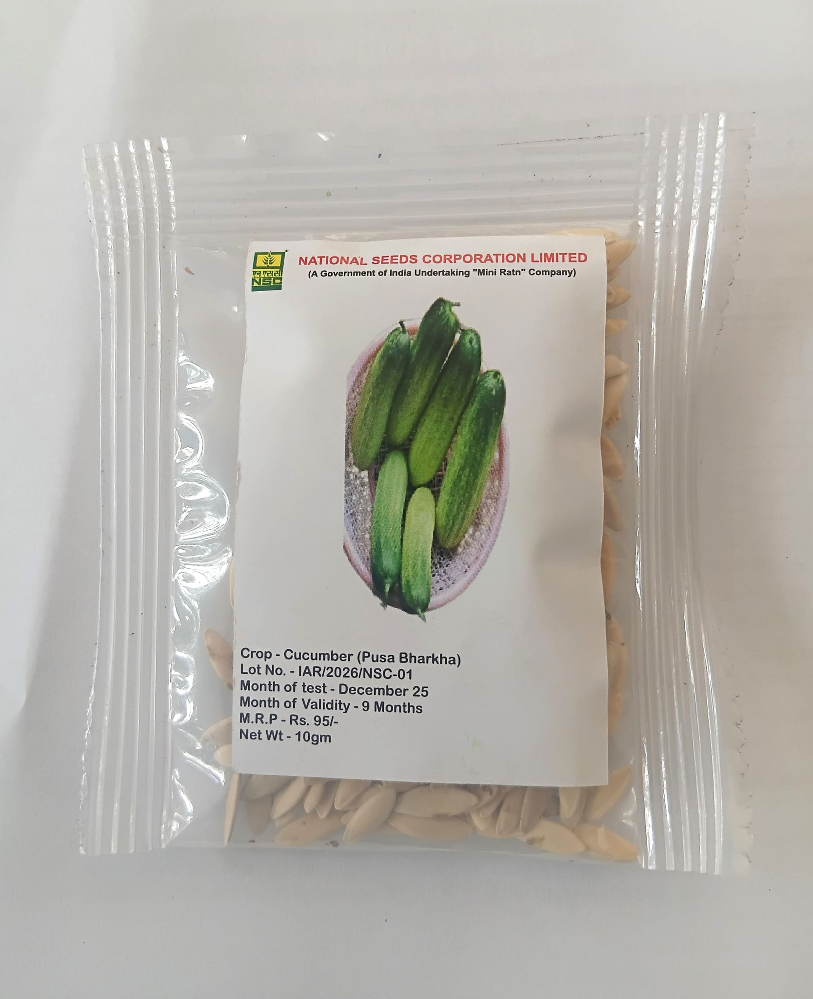 NSC Cucumber Pusa Barkha Variety, 10 gm T/L seed