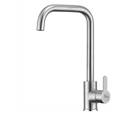Single-Flow L Bend 360° Hot & Cold Brass Stainless Steel Kitchen Mixer Faucet Silver