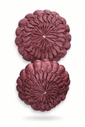 Round Pleated Decorative Throw Pillows Set with Crystal Button