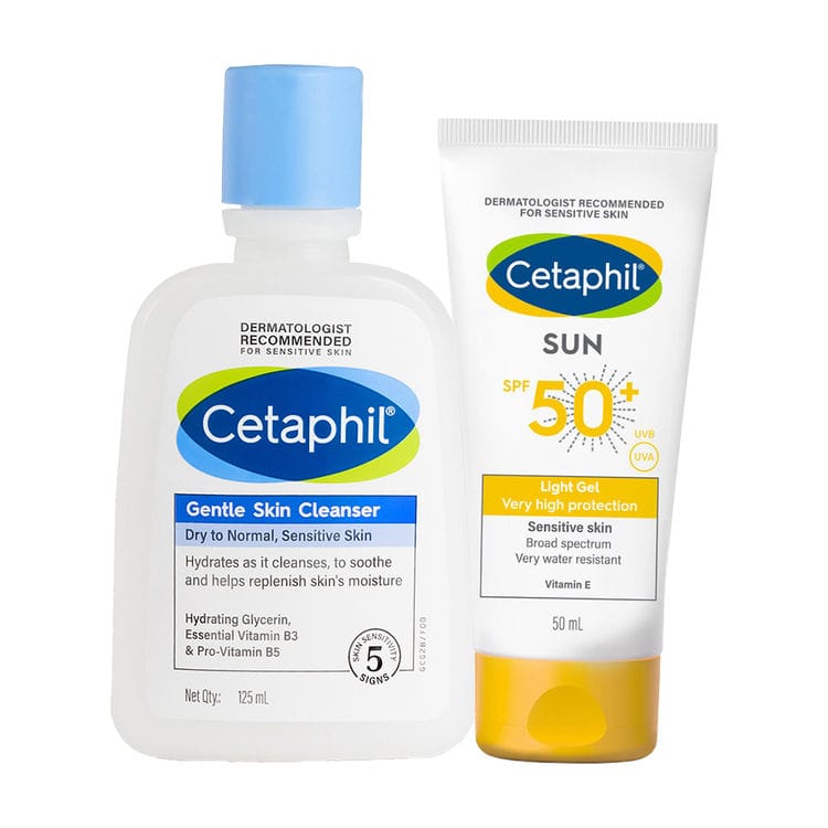Cetaphil Gentle Skin Cleanser & Sun SPF 50 Light Gel Combo (125ml+ 50ml)