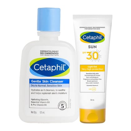 Cetaphil Gentle Skin Cleanser & Sun SPF 30 Light Gel Combo (125 ml + 100 ml) 