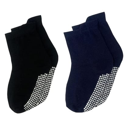 USOXO Kids Toddler Socks I Combed Cotton Stylish Solid Non-Slip Ankle Crawling with Grips I Anti-Skid, Comfortable Sock for Girls Boys Children Black, Blue