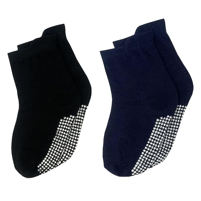 USOXO Kids Toddler Socks I Combed Cotton Stylish Solid Non-Slip Ankle Crawling with Grips I Anti-Skid, Comfortable Sock for Girls Boys Children Black, Blue