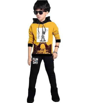 ATLANS CLOTHES Pack of 1 Boys Cotton Blend T-Shirt & Trackpants Set ( Mustard )