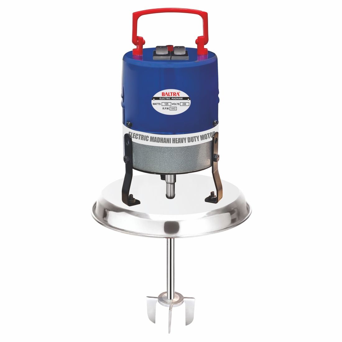 BALTRA Electric Madhani Machine for Churning | Two Way Rotating Curd Percolator | 125 W Hand Blender | Perfect for Lassi, Butter & Buttermilk | Durable & Easy to Clean (Blue, Madhani (SS Plate))