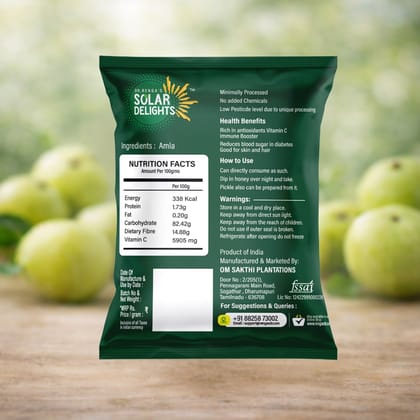 DR. RENGA'S SOLAR DELIGHTS Delights Solar Dried Amla | Dehydrated Fruit for Eating & Hair | Unsweetened & Preservative-Free Gooseberry | Rich in Vitamin C & Antioxidants | 100g