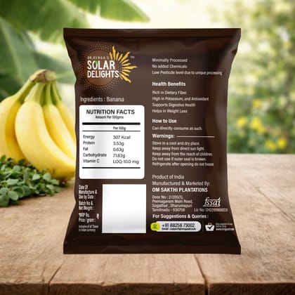 Solar Dried Banana 200g – Ozone-Washed, No Preservatives | Farm-Fresh Indian Banana | Dr. Renga’s Solar Delights