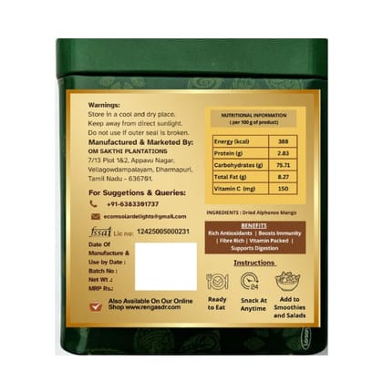 DR. RENGA'S SOLAR DELIGHTS Dried Alphonso Mango Without Sugar | Dehydrated Mango Slices| Dried Fruit | Natural Hapus Dry Fruit | 200g