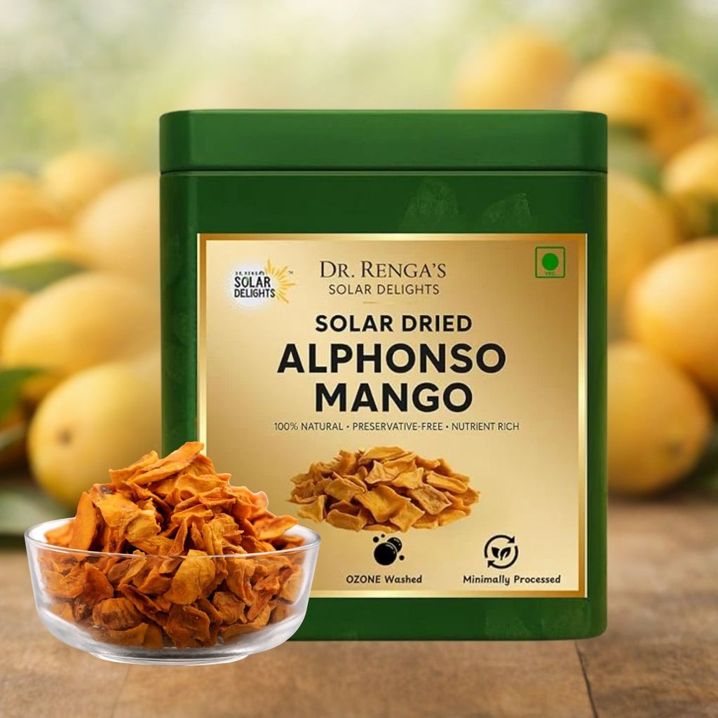 DR. RENGA'S SOLAR DELIGHTS Dried Alphonso Mango Without Sugar | Dehydrated Mango Slices| Dried Fruit | Natural Hapus Dry Fruit | 200g
