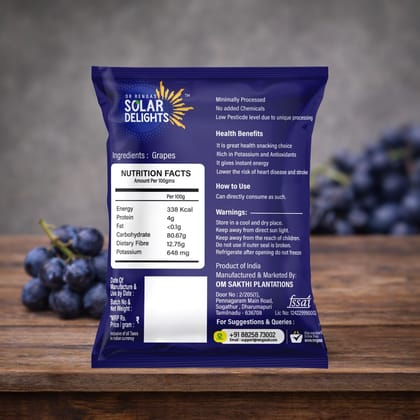 DR. RENGA'S SOLAR DELIGHTS Dried Black Raisins With Seeds | Black Grapes Dry Fruits | Dehydrated Grapes Without Preservatives | 200g