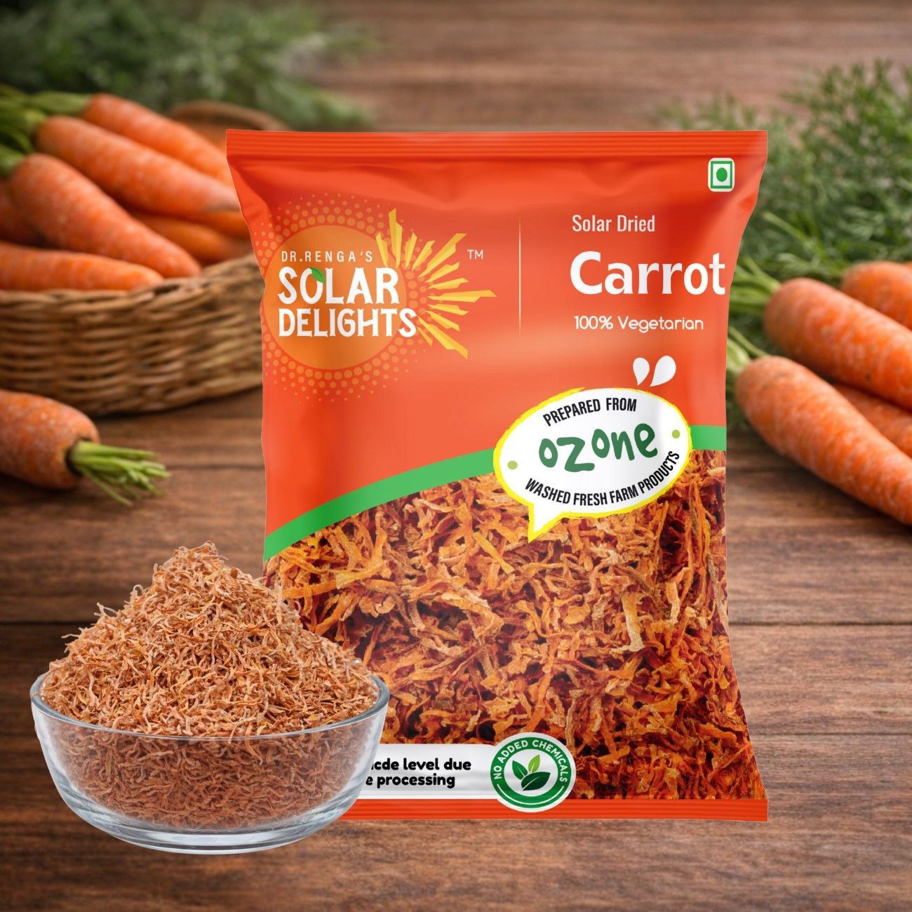 DR. RENGA'S SOLAR DELIGHTS Dehydrated Grated Carrot | Dried Carrot Flakes | Solar Dried Vegetables | Natural Dry | 100g