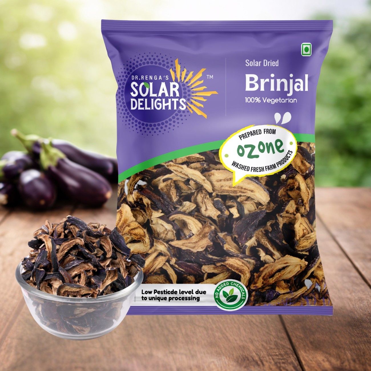 DR. RENGA'S SOLAR DELIGHTS- Dehydrated Brinjal Vathal 100g | Solar Dried Brinjal | Premium Dried Eggplant for Curries & Vatha Kuzhambu