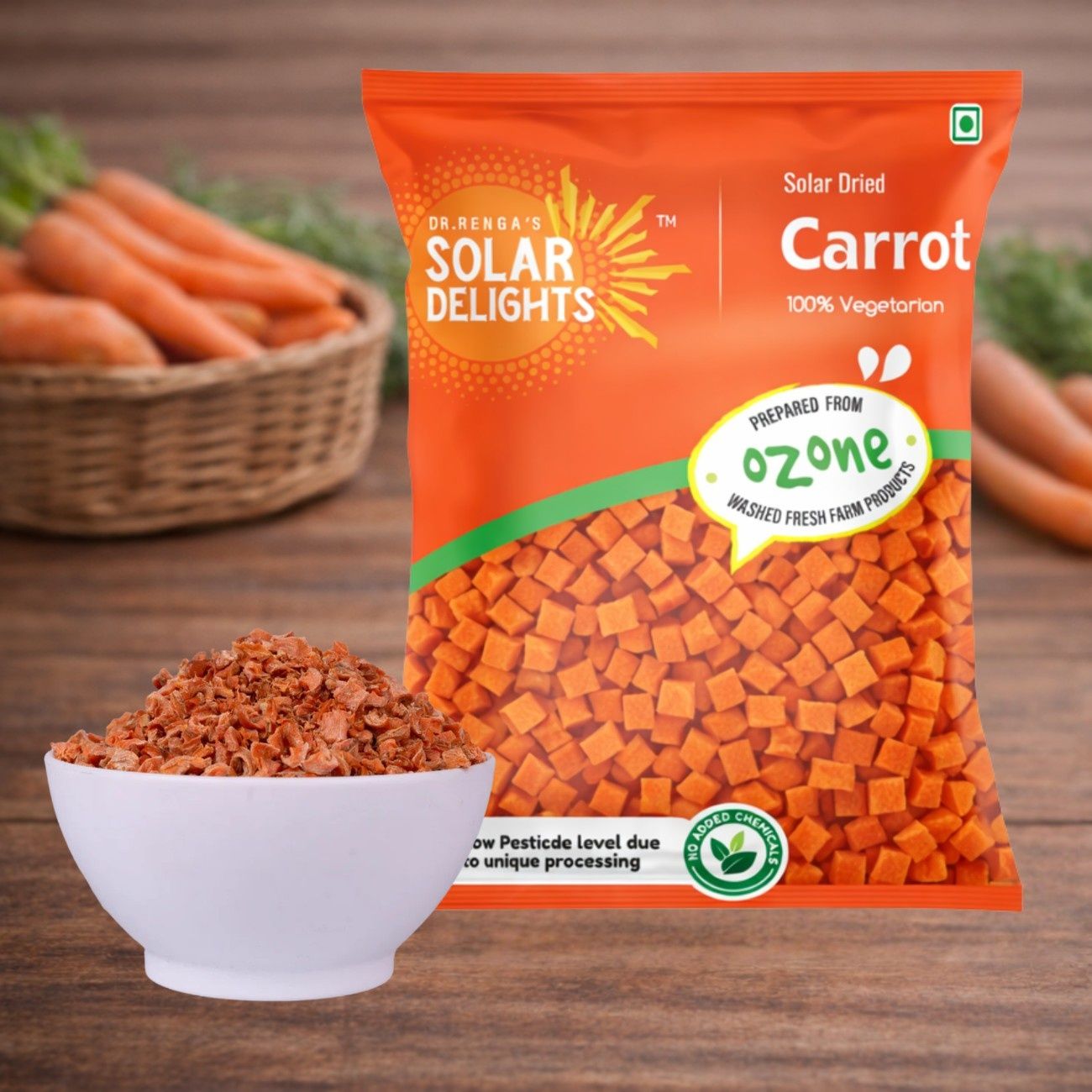 DR. RENGA'S SOLAR DELIGHTS Dehydrated Carrot Cubes | Dried Vegetables for Soup | Solar Dried Vegetables | Natural Flakes | 100g
